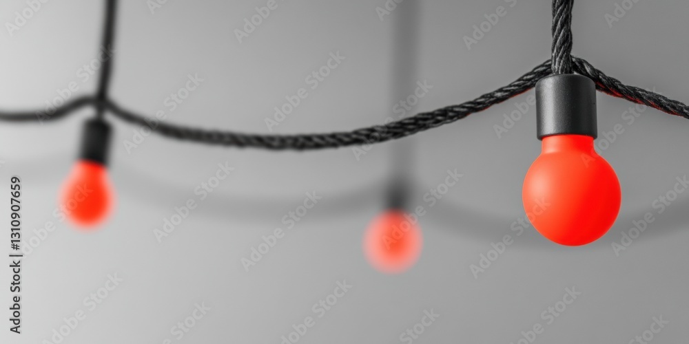 Poster Minimalist Innovation Vibrant Red Network Nodes on Monochrome String Landscape - Digital Connectivity, Design Precision and Technological Metaphor