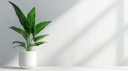 Fresh green plant in modern pot on display.