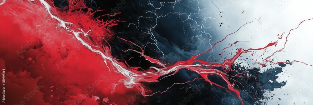 Poster dynamic clash of emotions in chaotic red and black abstract design featuring sharp strokes and energ
