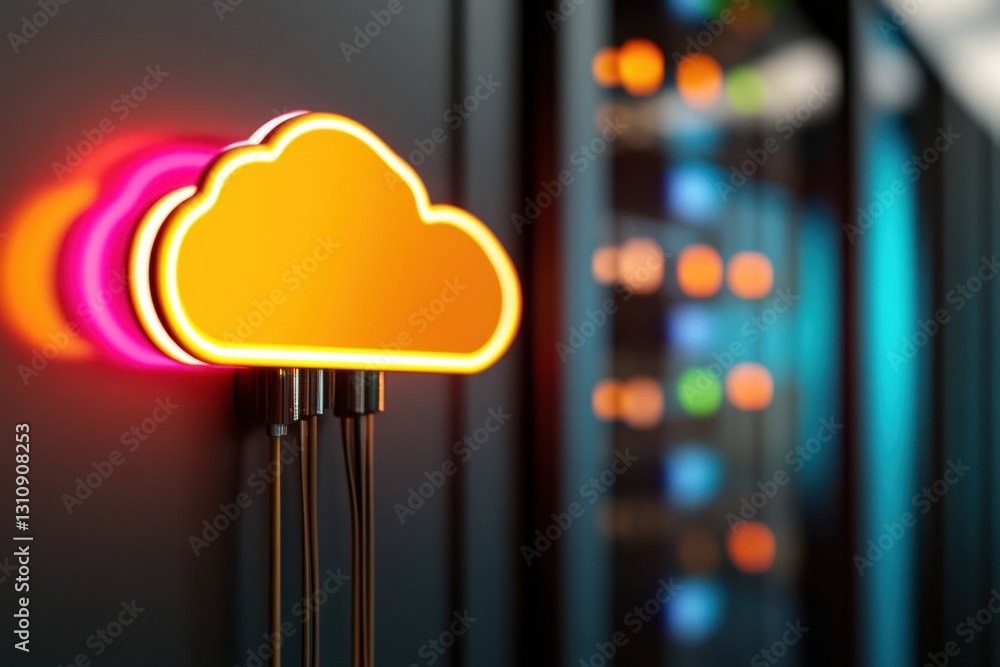 Poster Neon Future Illuminated Cloud Network Infrastructure - Next-Gen Digital Security and Immersive Tech Visualization for Enterprise Innovation