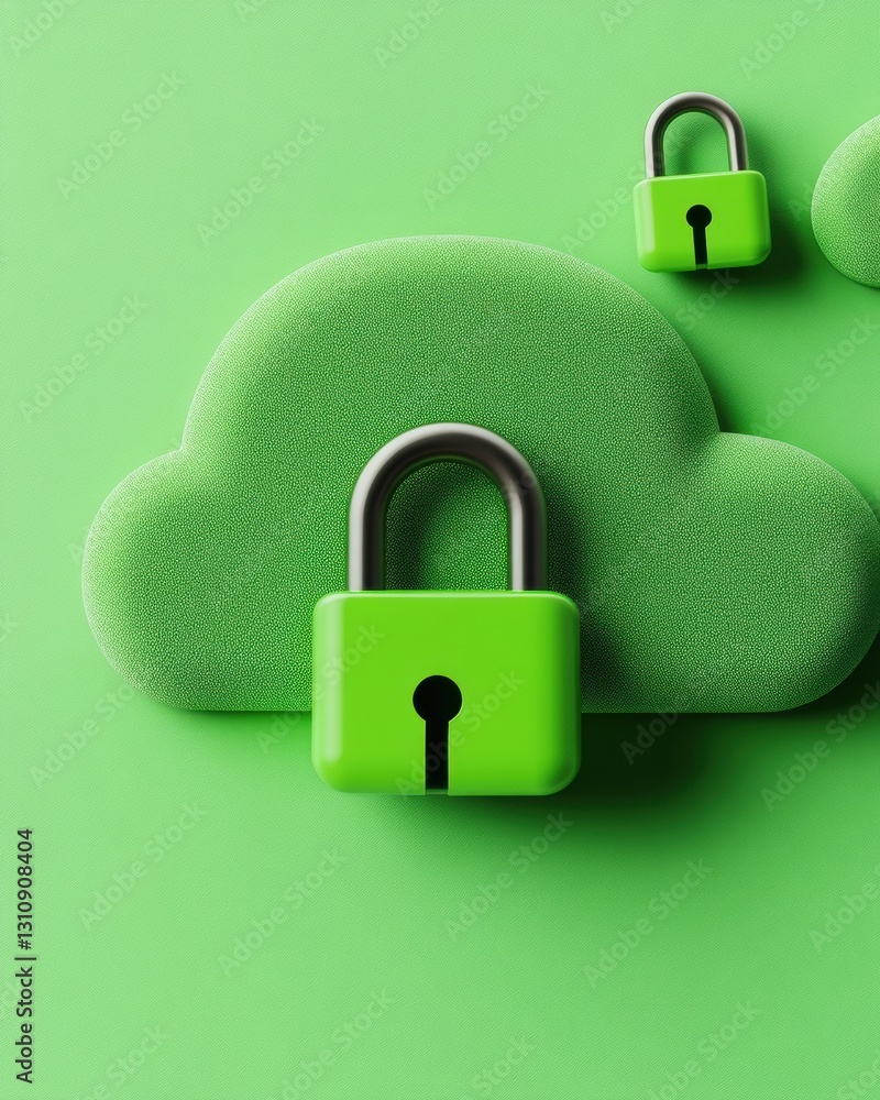 Poster Lime Green Cyber Security Innovation Minimalist Cloud Data Protection Visualizing Next-Gen Digital Safety with Sleek Encrypted Lock Interface