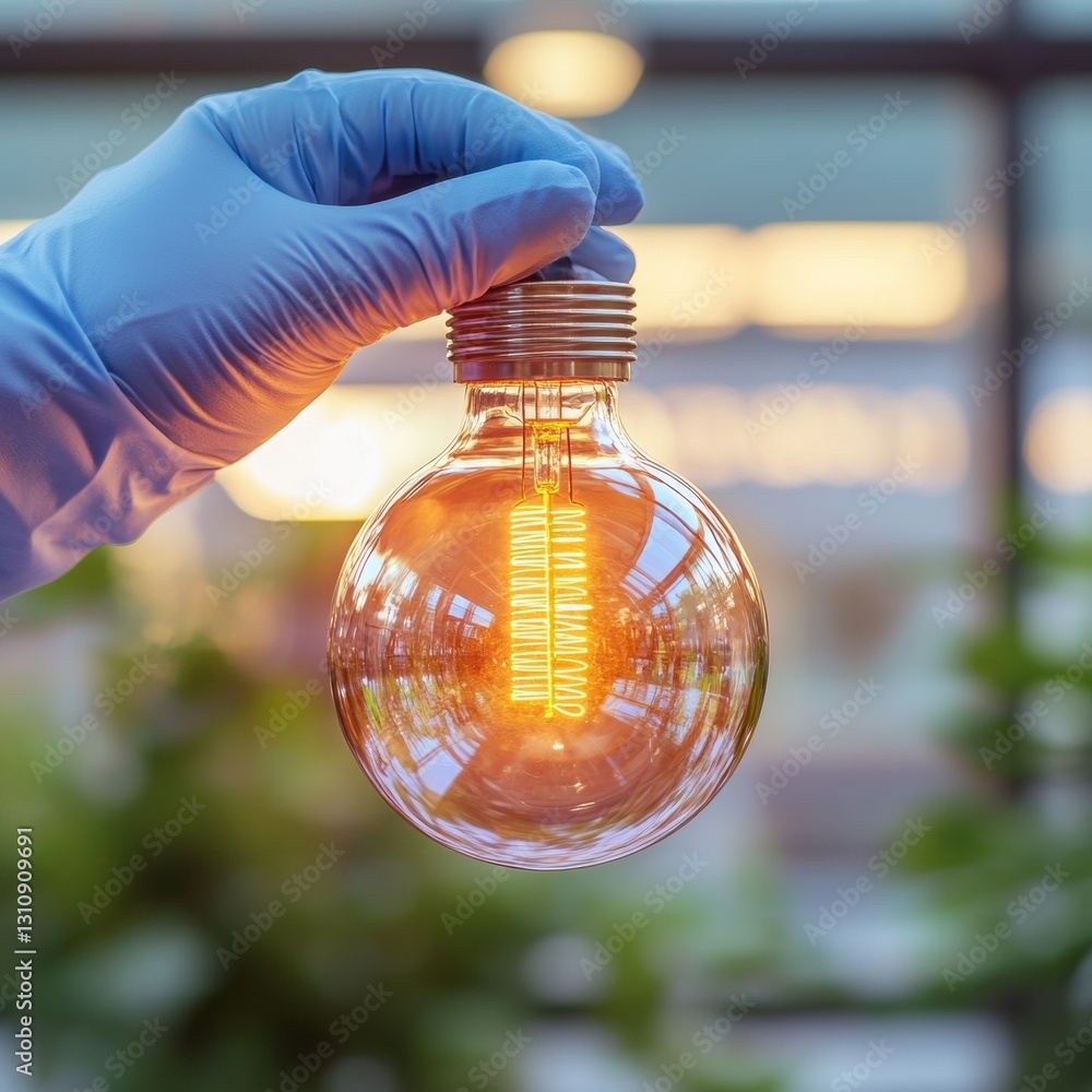 Aufkleber innovative energy concept glowing led lightbulb in sterile professional environment - sustainable te
