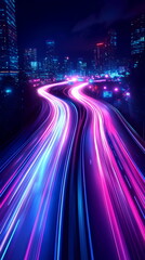 Fototapeta premium Abstract Neon Light Trails in Futuristic Cityscape at Night
