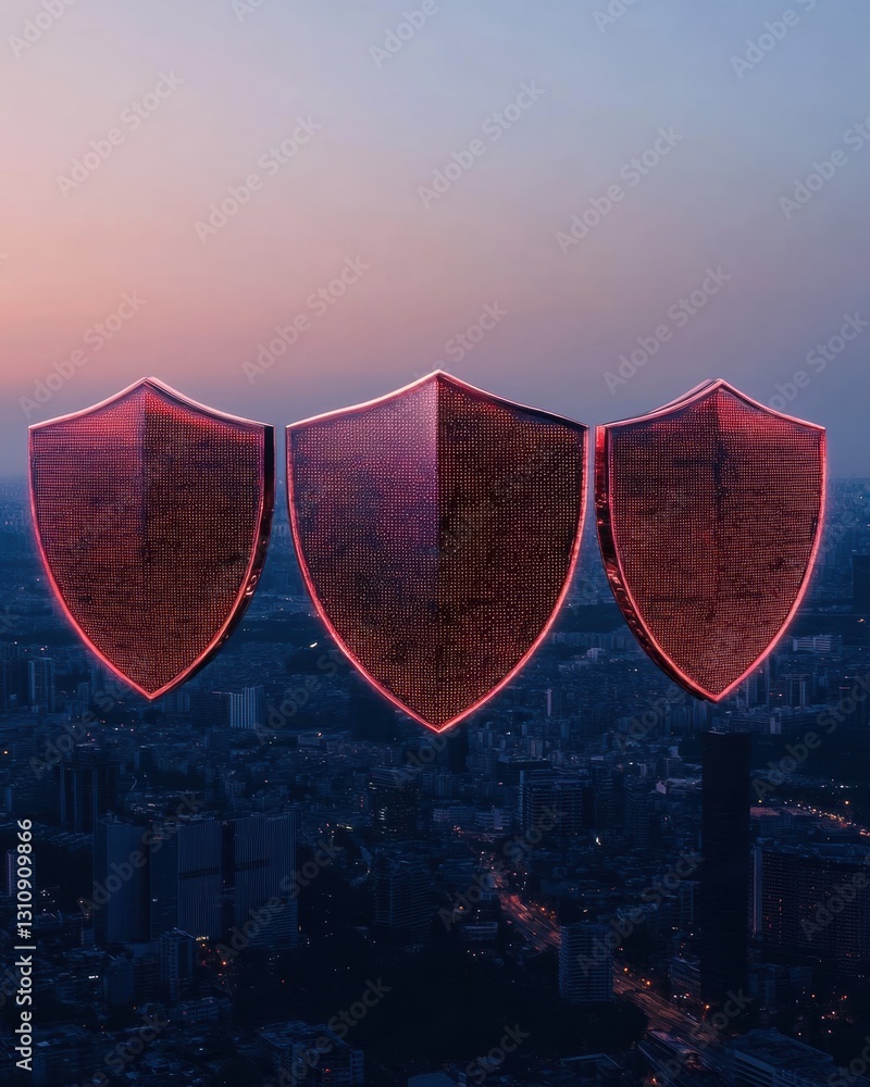 Poster cybersecurity sentinel sleek digital shields illuminating urban cyber defense - next-gen protection 