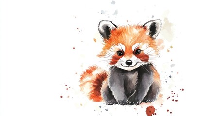 Obraz premium A watercolor painting shows a cute red panda sitting down
