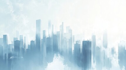 Fototapeta premium Foggy city skyline, urban landscape, misty morning, aerial view, website banner