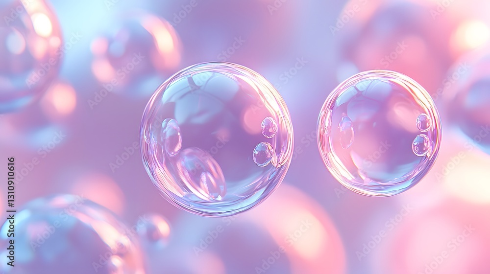 Aufkleber several transparent iridescent bubbles float in a soft pastel setting