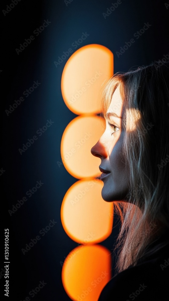 Poster luminous identity surreal portrait exploring digital aesthetic, neo-minimalist profile with vibrant 