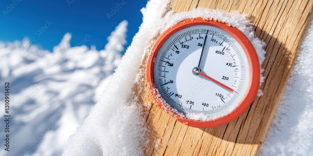 Aufkleber frostcore climate analytics rustic wooden thermometer capturing extreme winter conditions in high-re