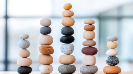 Zen Balance Dynamics Minimalist Stone Stacking Visualization for Wellness Branding, Mindful Leadership, and Corporate Resilience Storytelling
