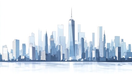 Naklejka premium NYC Skyline, urban landscape, reflection, water, city