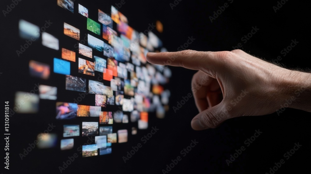 Poster Immersive Digital Interface Next-Gen Interactive Media Selection with Holographic Gesture Control - Cutting-Edge User Experience Design for Global Content Platforms