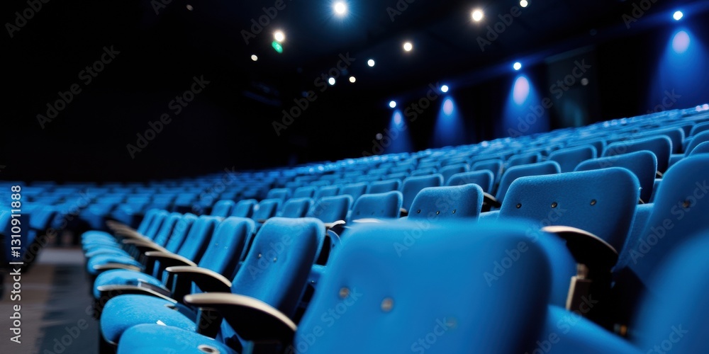 Poster immersive learning spaces modern tech-enhanced conference hall with adaptive blue seating - next-gen