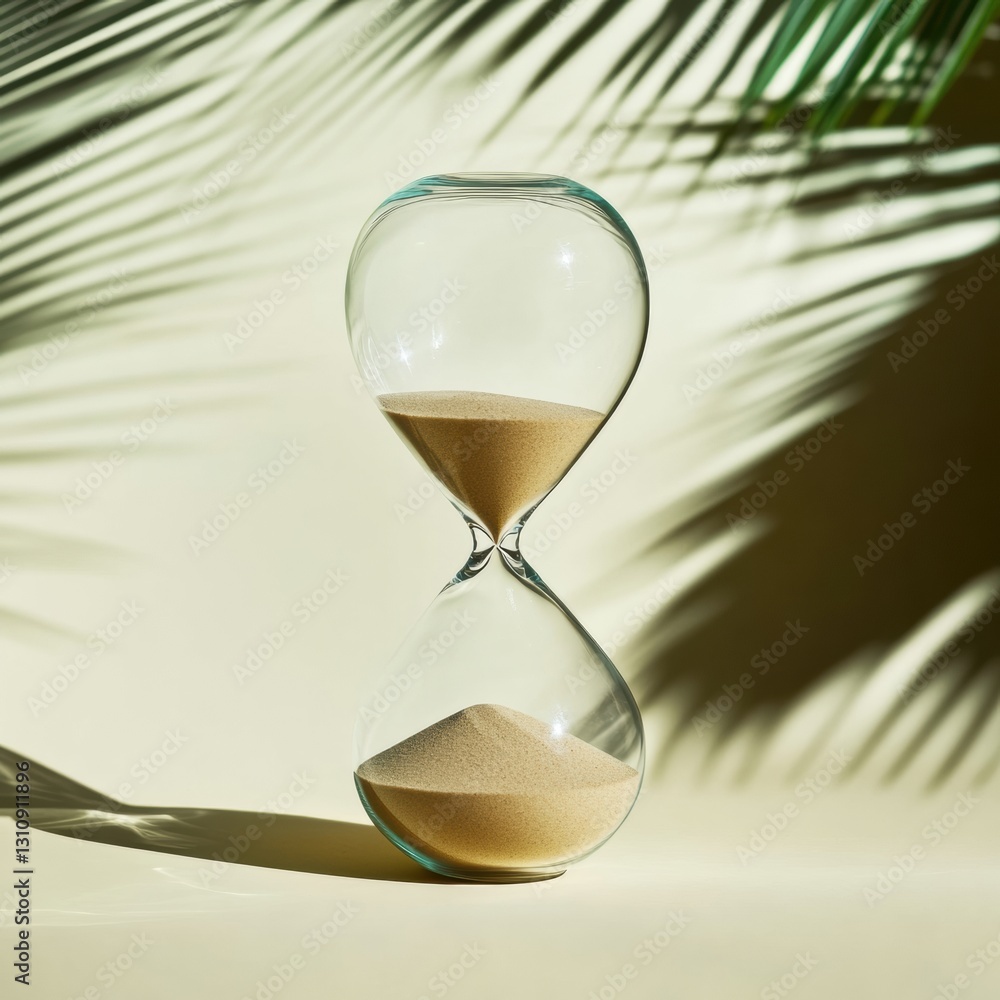 Poster Mindful Time Management Minimalist Hourglass with Palm Shadow - Sustainable Productivity Visualizing Personal Growth and Digital Wellness Strategies