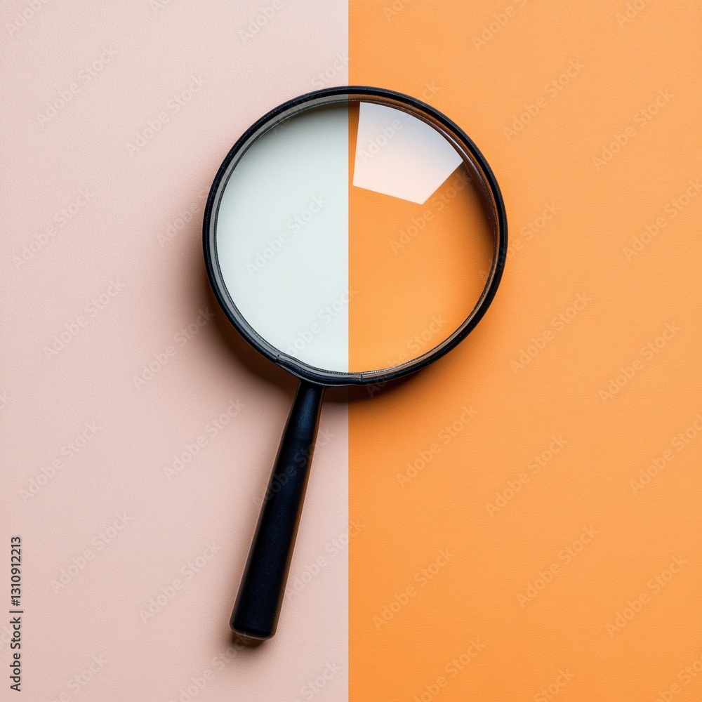 Poster minimalist quality control precision magnifying glass on dual-tone background - innovative design an