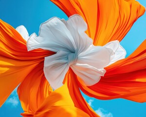 Obraz premium Fluid Dynamic Color Fusion Vibrant Textile Art Revealing Contemporary Visual Storytelling Through Sculptural Fabric Movement and Ethereal Design Innovation