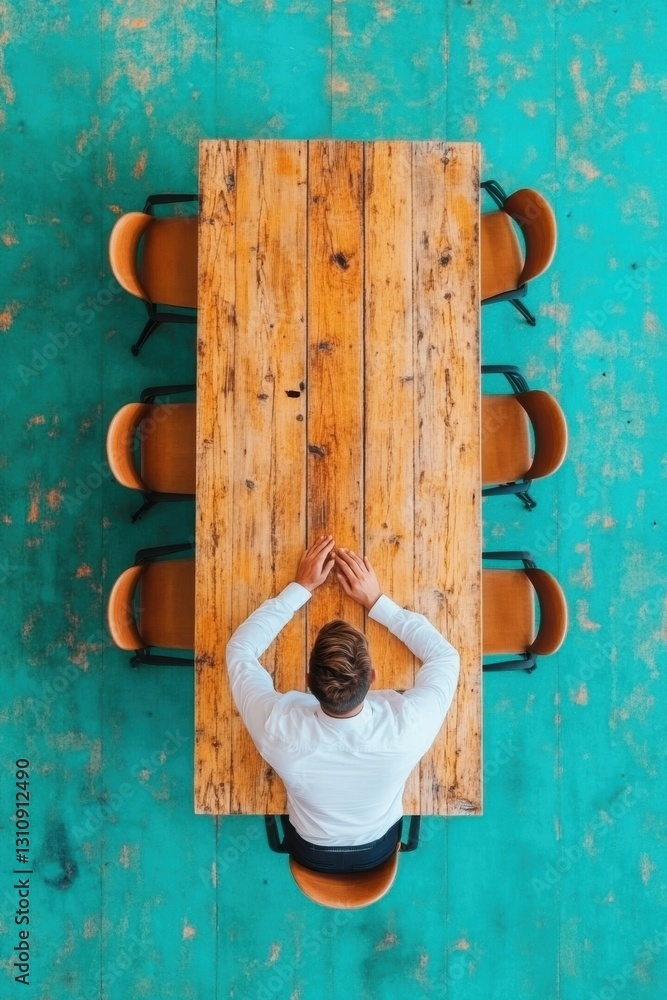 Aufkleber minimalist collaborative workspace gen z professional brainstorming at rustic wooden table - innovat