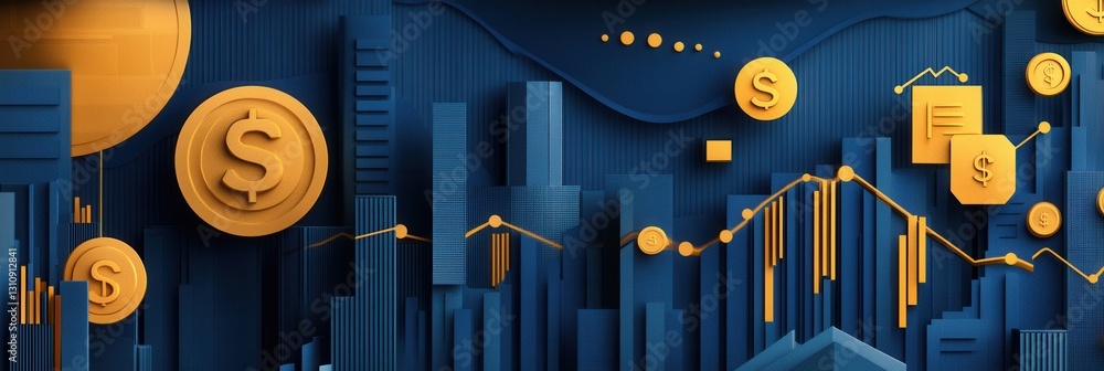 Aufkleber sophisticated layered paper art background depicting financial growth with geometric shapes and rich