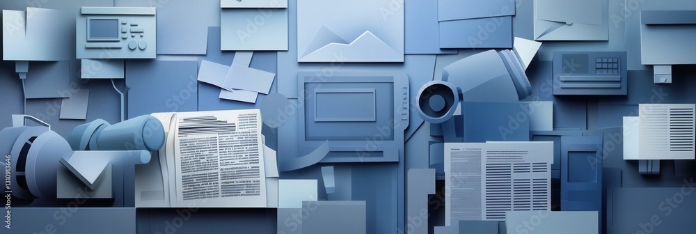 Aufkleber modern paper art background featuring cut out silhouettes of media elements in a professional arrang