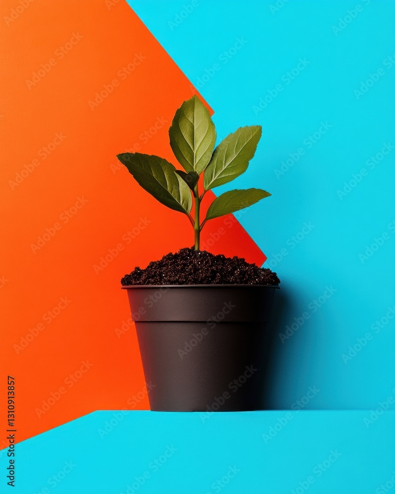 Aufkleber bold urban botanical growth minimalist seedling visualization with vibrant color block design - sust