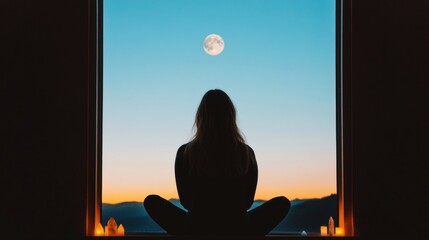 Lunar Mindfulness Retreat Holistic Wellness Meditation for Millennial Professionals - Tranquil Moonlit Self-Care Journey in Minimalist Urban Sanctuary