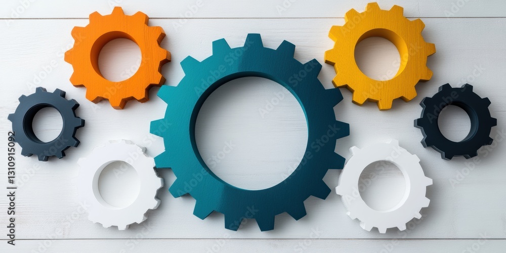 Aufkleber Collaborative Innovation Dynamics Next-Gen Workflow Optimization with Adaptive Gear Mechanisms - Minimalist Business Transformation Visualization