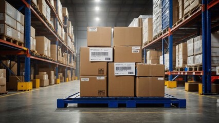 Package return in warehouse. Package with label. Logistics, stock management, e-commerce returns, product returns, shipping and handling.