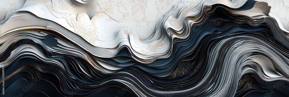 Fototapete Dynamic 3D background with layered wave structures representing political discourse and media aesthetics Generative AI