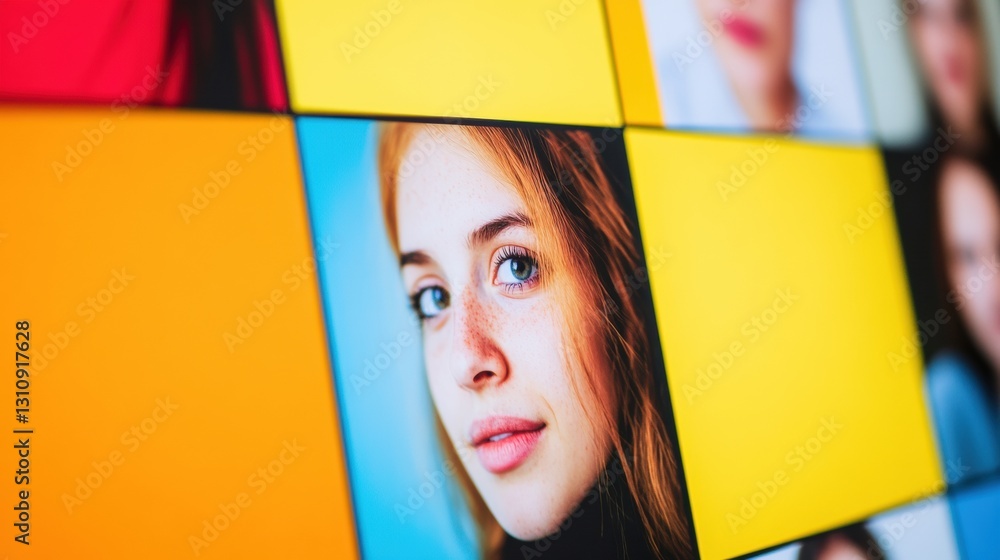 Aufkleber Vibrant Digital Mosaic Gen Z Virtual Collaboration and Dynamic Workspace Innovation - Capturing Modern Communication Aesthetics in High-Resolution Multimedia Portrait