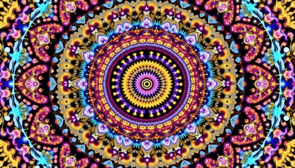 Vibrant mandala art creation digital space graphic design abstract environment top view colorful patterns
