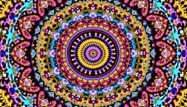 Vibrant mandala art creation digital space graphic design abstract environment top view colorful patterns