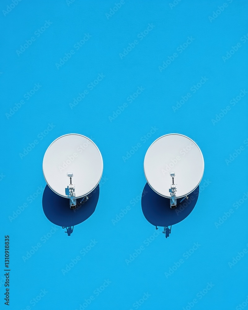 Aufkleber minimalist satellite communication design high-tech signal receivers on vibrant azure background - m