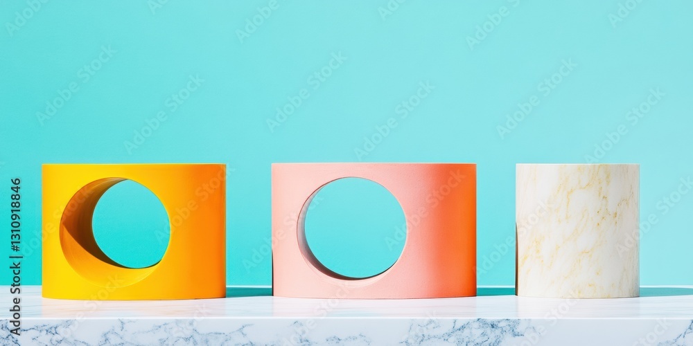 Poster minimalist color block investment strategy bold geometric shapes on marble surface representing fina