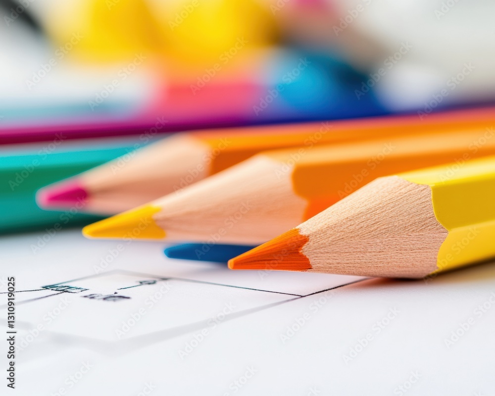 Aufkleber vibrant creative design process multicolor pencils on architectural blueprint - innovative urban pla