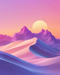 Fototapeten Surreal fantasy landscape with colorful sand dunes and mountains at sunset   © IMRAN