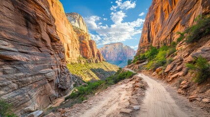 Majestic Canyon Trail: A Scenic Dirt Road Winding Through Red Rock Formations