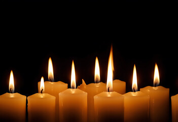 Burning candle at Night, Cylindrical aromatic candle sticks with burning flames, Decorative candle set, Candlelight with black background