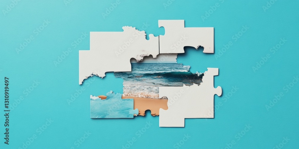 Poster Minimalist Problem-Solving Visualization Oceanic Puzzle Metaphor for Strategic Innovation, Digital Transformation and Collaborative Breakthrough Thinking