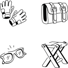 Pack of Hand Drawn Safari Equipment Icons 
