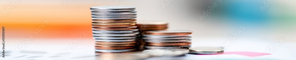 Poster Minimalist Financial Growth Visualization Dynamic Investment Performance Analytics with Stacked Metallic Coins on Reflective Surface - Next-Gen Wealth Optimization Strategy