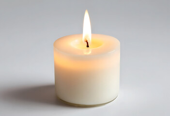 Burning candle, Cylindrical aromatic candle sticks with burning flames, Decorative candle, White candles with fire on gray background