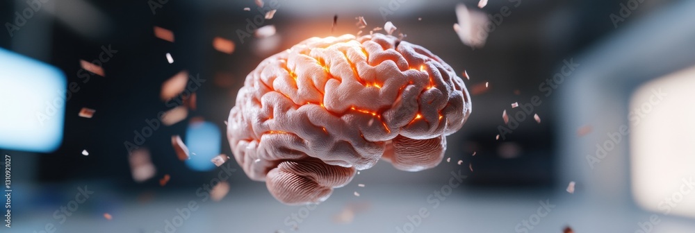Poster Neurotech Frontier Luminescent AI-Powered Brain Hologram Visualizing Cognitive Performance in Cutting-Edge Digital Neuroscience Innovation