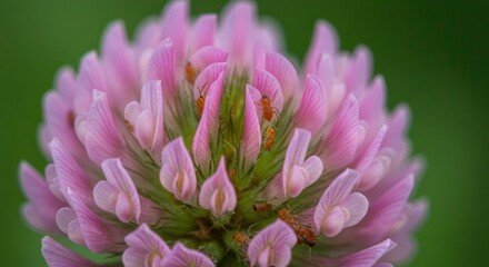 Clover Flower with Ants Crawling on Petals in a Natural Setting