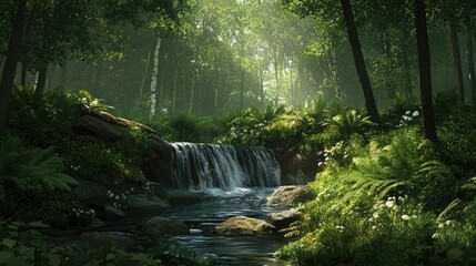 Enchanted Forest Waterfall: A Serene Oasis