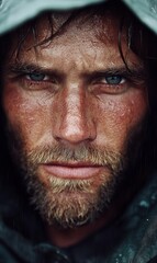 Climate Resilience Portrait Hyper-Realistic Gen Z Survival Aesthetic Capturing Extreme Weather Endurance and Emotional Fortitude in Urban Outdoor Performance Apparel