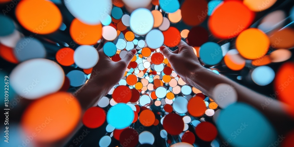 Poster Synergetic Network Dynamics Collaborative Hands Merging Through Vibrant Digital Bubble Visualization - Innovative Team Connection and Future-Focused Business Interaction