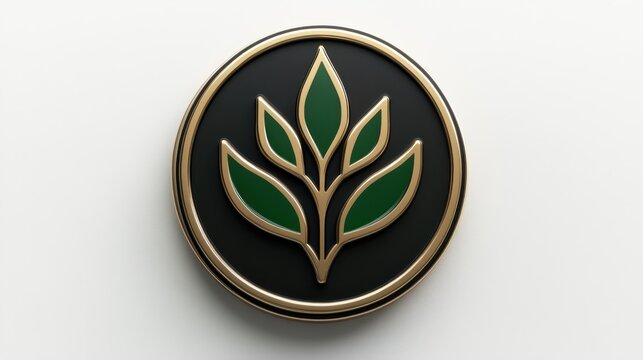 Elegant Green Leaf Logo on Black Background with Gold Trim Design