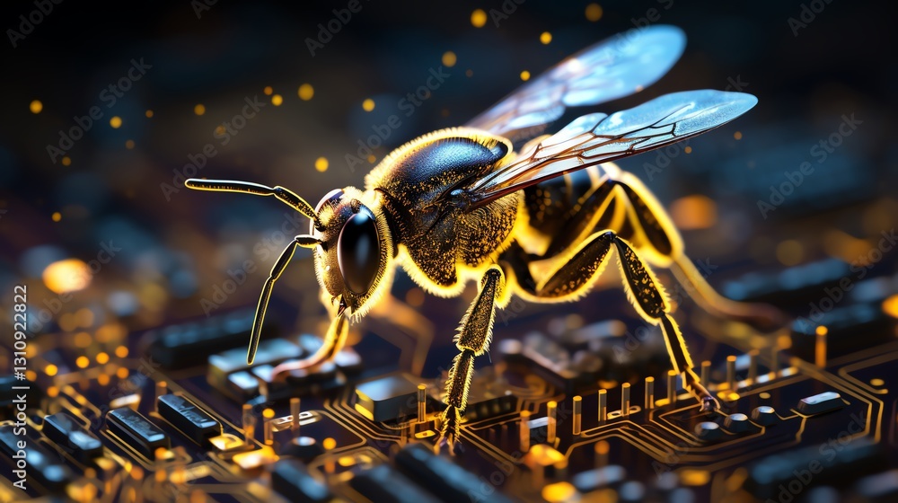 Aufkleber A bug crawling across binary code, symbolizing the hunt for errors in software debugging, glowing digits, high-tech design, ultra-detailed textures