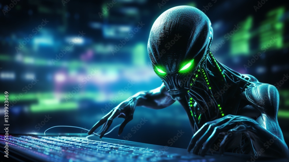 Aufkleber A bug crawling over binary code on a glowing screen, symbolizing software testing and debugging, high-tech digital environment, sharp focus, neon blue and green colors