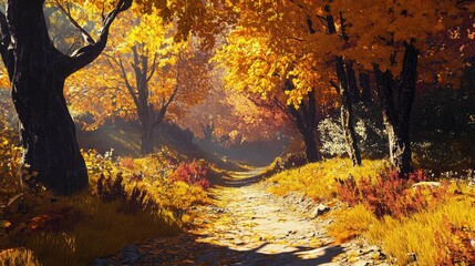 Autumnal Path: A Golden Forest Walk